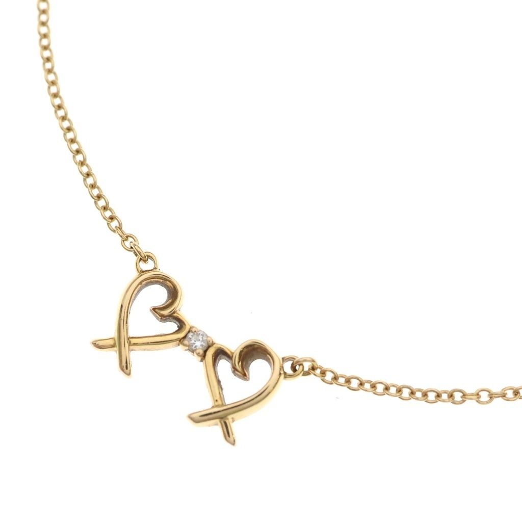Tiffany & Co Double Loving Heart Diamond Necklace Pendant Chain Gold