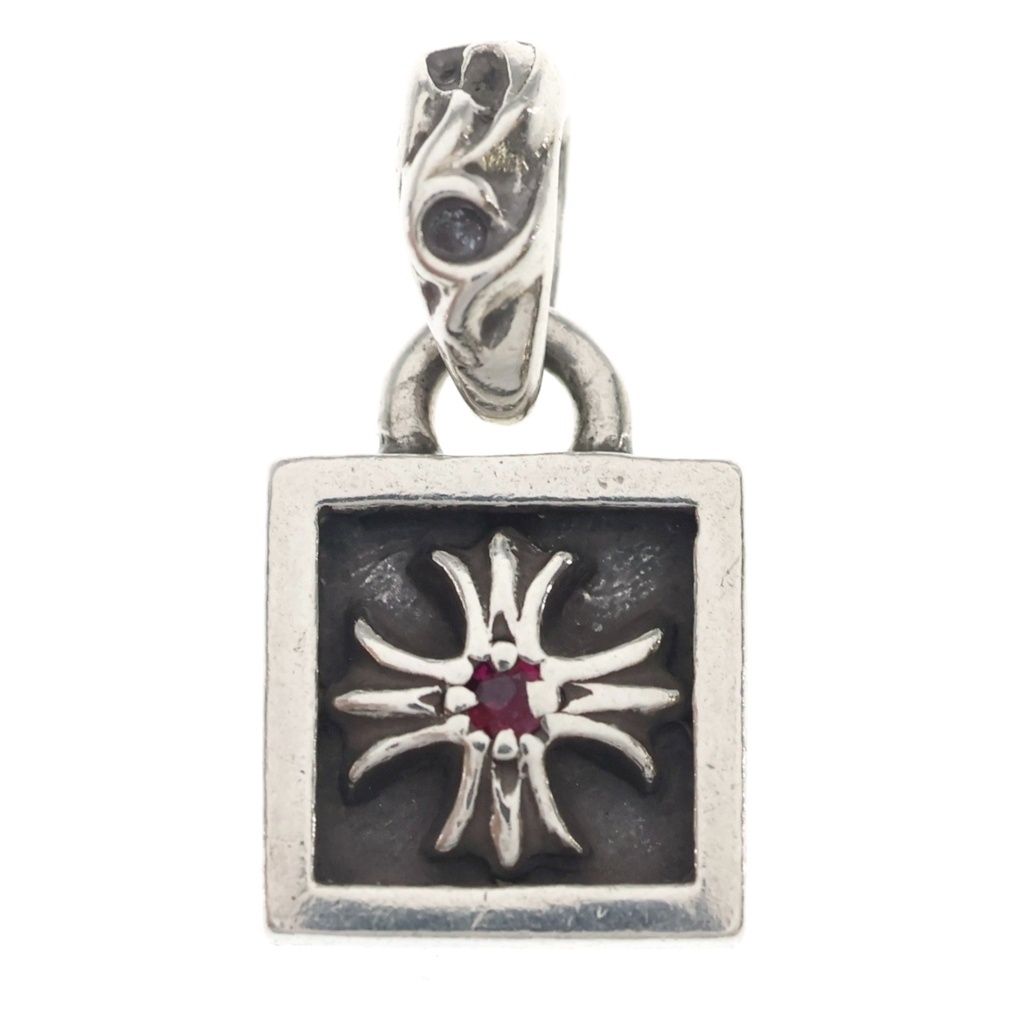 Chrome Hearts Framed CH Plus 1 Ruby Necklace Top Silver