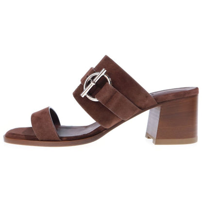 Hermes Suede Leather Heels Sandals Shoes Silver Brown