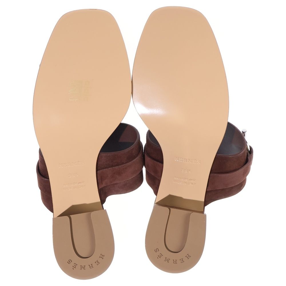Hermes Suede Leather Heels Sandals Shoes Silver Brown — view 5
