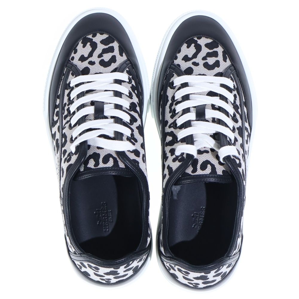 Hermes Get Leopard Print Canvas Leather Sneakers Black White — view 4