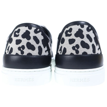 Hermes Get Leopard Print Canvas Leather Sneakers Black White — view 3