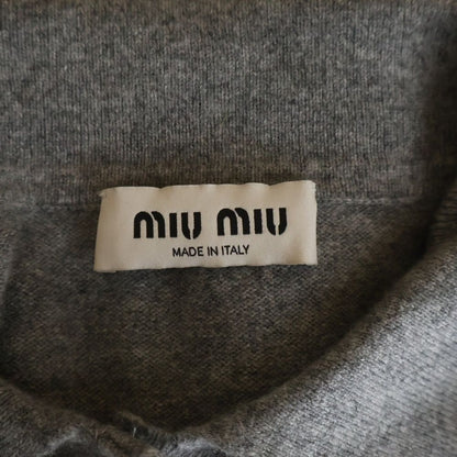 Miu Miu Logo Embroidered Cashmere Polo Knit Sweater Long Sleeve Shirt Gray — view 6