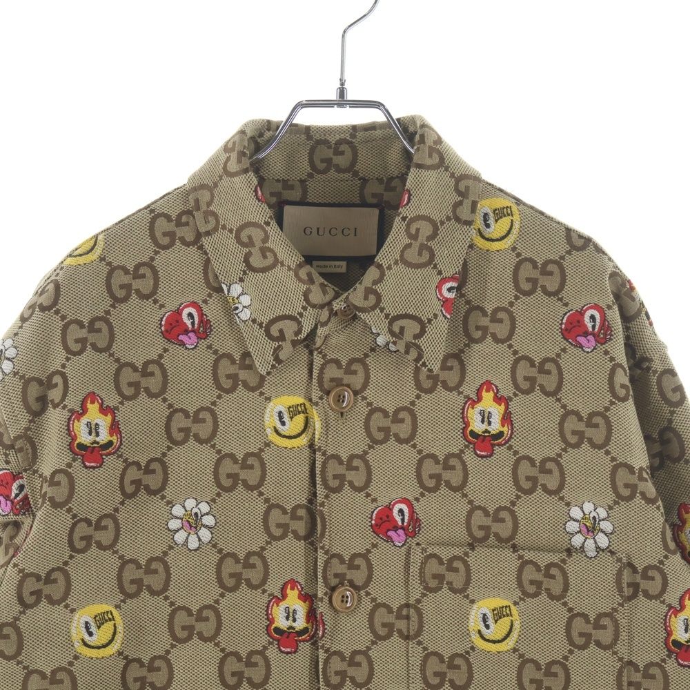 Gucci Hattie Stewart GG Printed Shirt Jacket Zaqak Beige — view 3