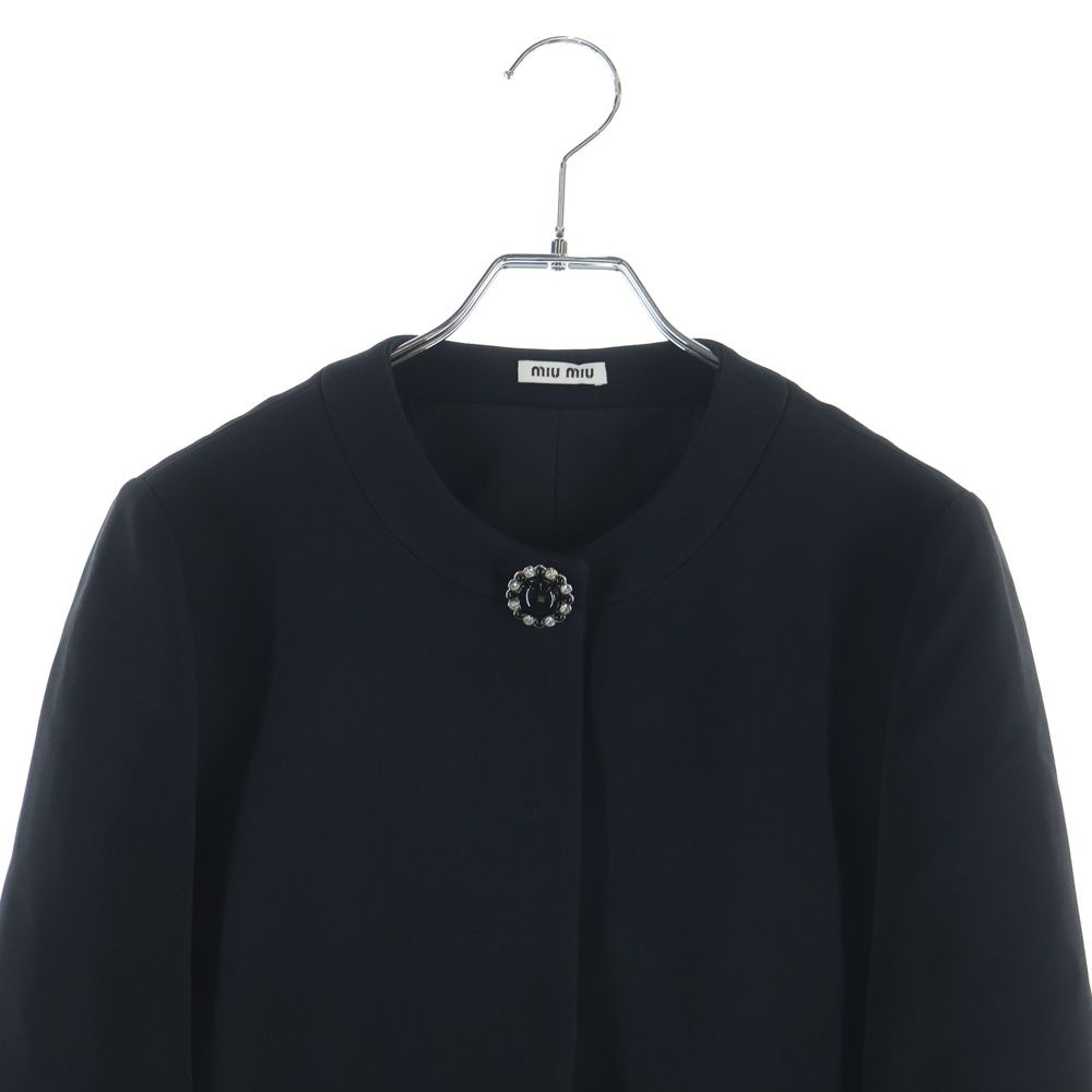Miu Miu Bijou Button Short Collarless Jacket Black — view 3