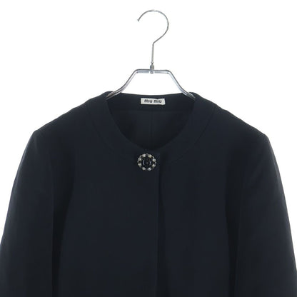 Miu Miu Bijou Button Short Collarless Jacket Black — view 3