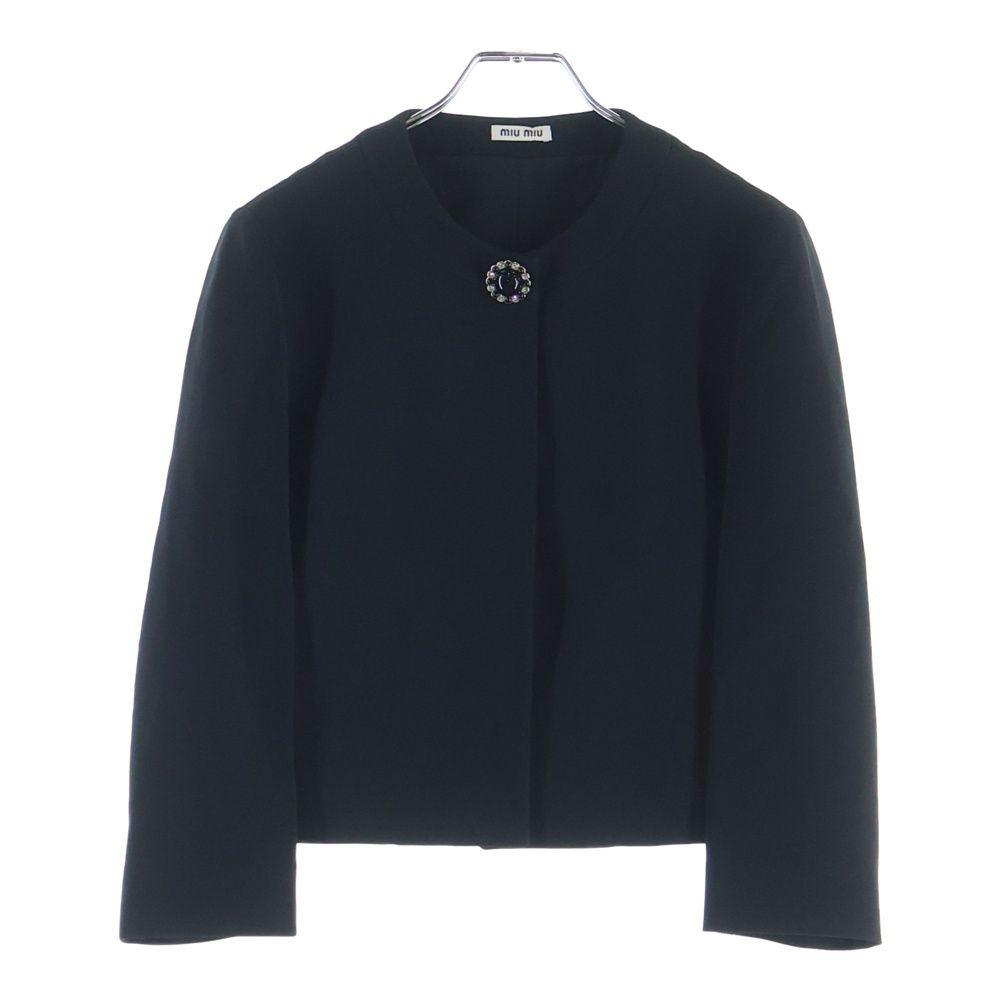 Miu Miu Bijou Button Short Collarless Jacket Black