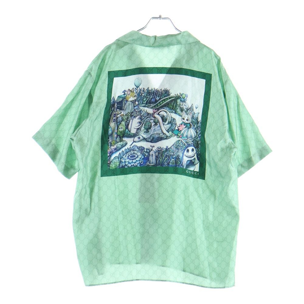 Gucci Higuchi Yuko Silk Twill Shirt Short Sleeve Green Zautr