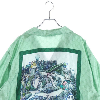 Gucci Higuchi Yuko Silk Twill Shirt Short Sleeve Green Zautr — view 4