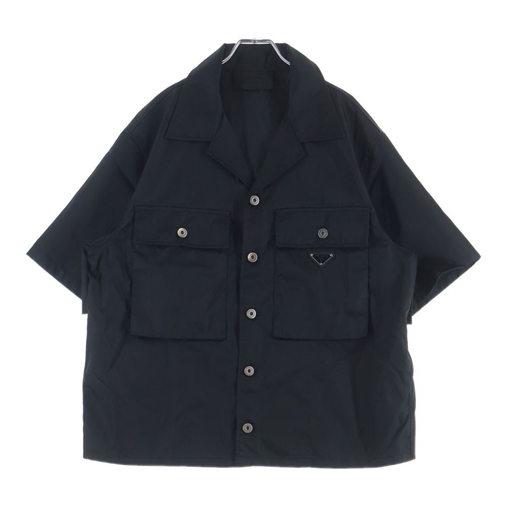 Prada Re-Nylon Triangle Logo Nylon Short Sleeve Shirt Black