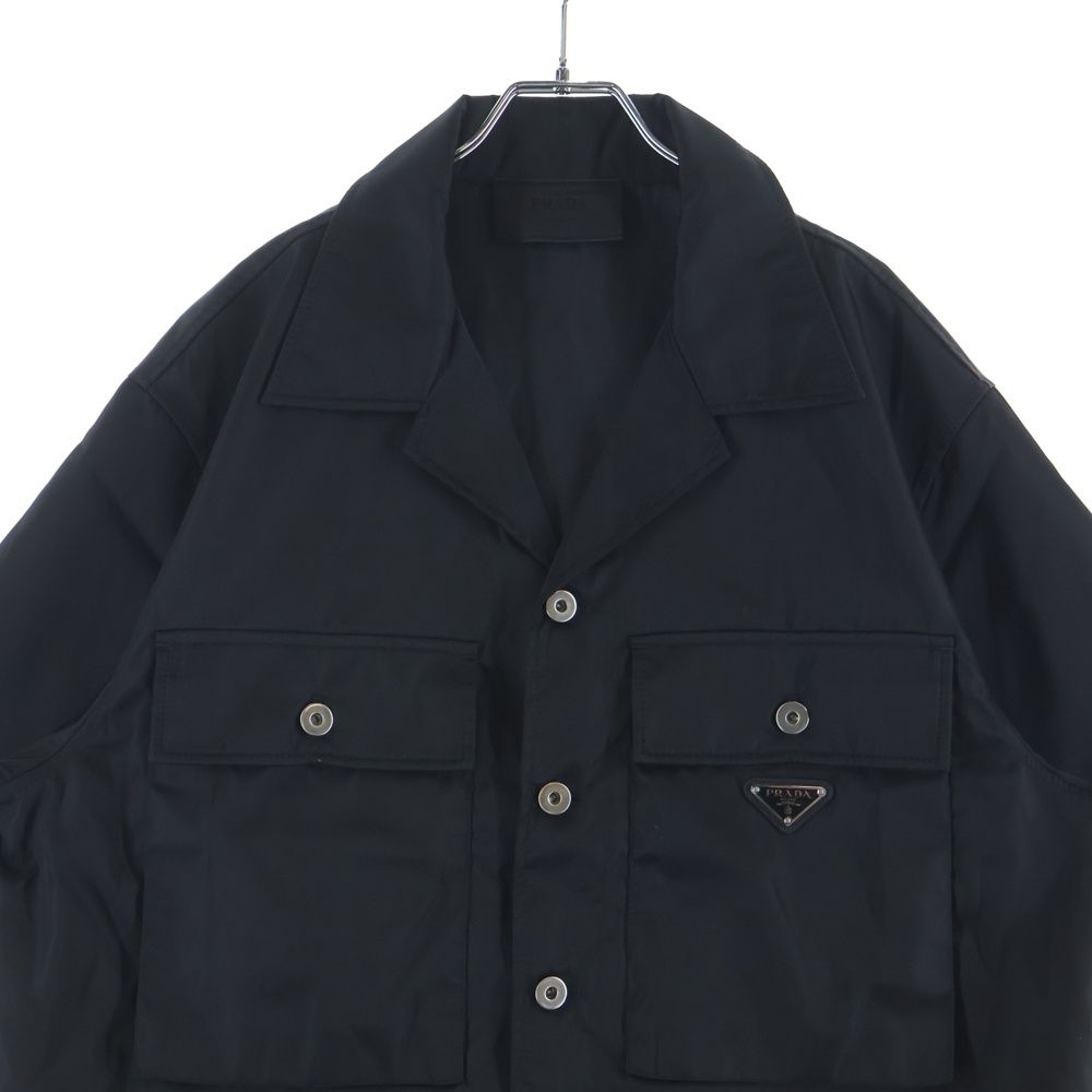 Prada Re-Nylon Triangle Logo Nylon Short Sleeve Shirt Black — view 3