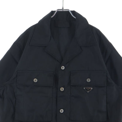 Prada Re-Nylon Triangle Logo Nylon Short Sleeve Shirt Black — view 3