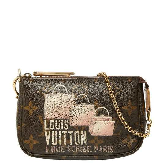 Louis Vuitton Monogram Mini Pochette Mini Handbag Pouch Brown Leather