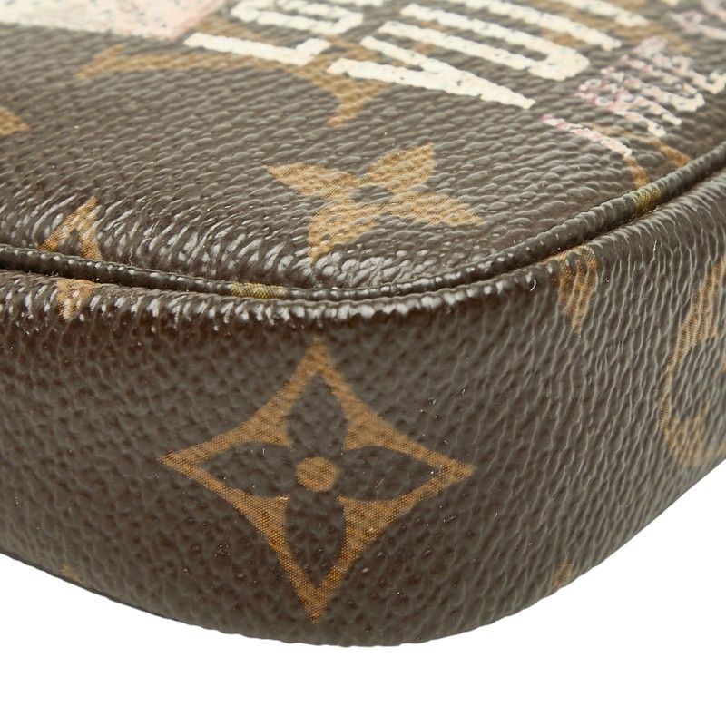Louis Vuitton Monogram Mini Pochette Mini Handbag Pouch Brown Leather — view 5