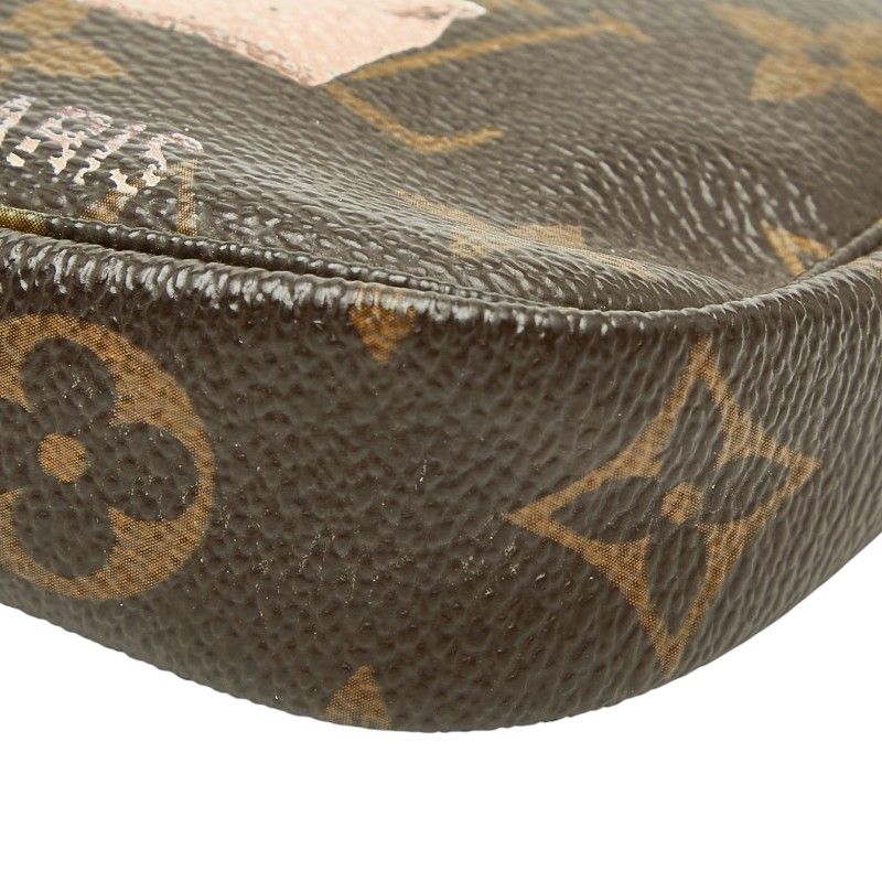 Louis Vuitton Monogram Mini Pochette Mini Handbag Pouch Brown Leather — view 4