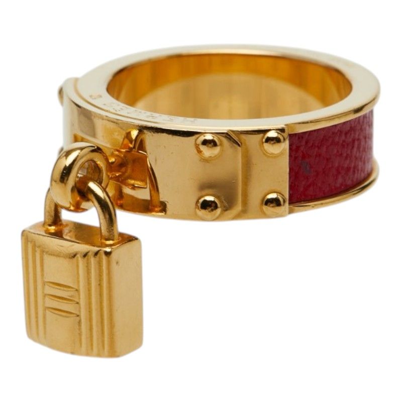 Hermes Kelly Cadena Scarf Ring Gold Red Plated Leather