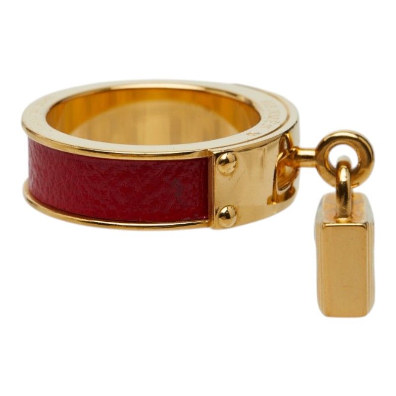 Hermes Kelly Cadena Scarf Ring Gold Red Plated Leather — view 4