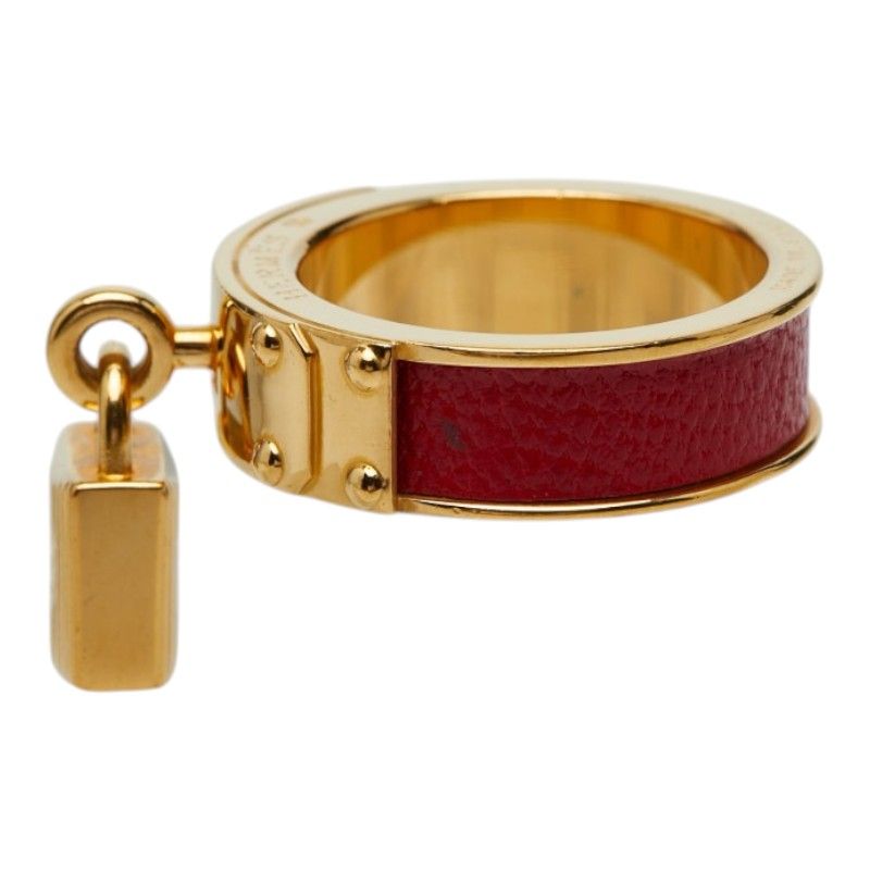 Hermes Kelly Cadena Scarf Ring Gold Red Plated Leather — view 3