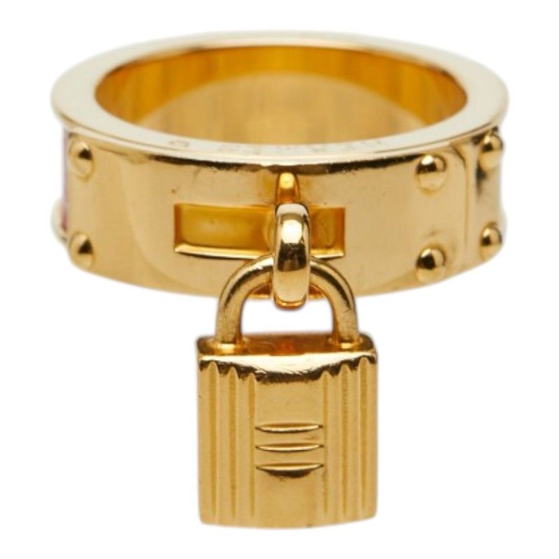 Hermes Kelly Cadena Scarf Ring Gold Red Plated Leather — view 2