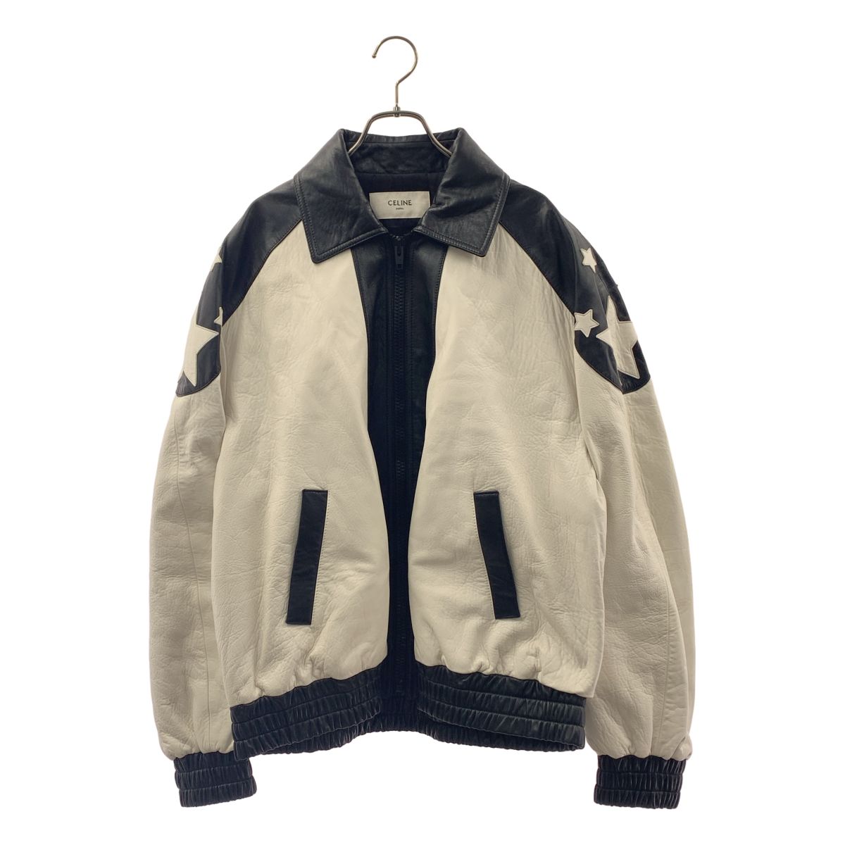 Celine Soft Lambskin Flag Teddy Jacket Bicolor 52 White Black