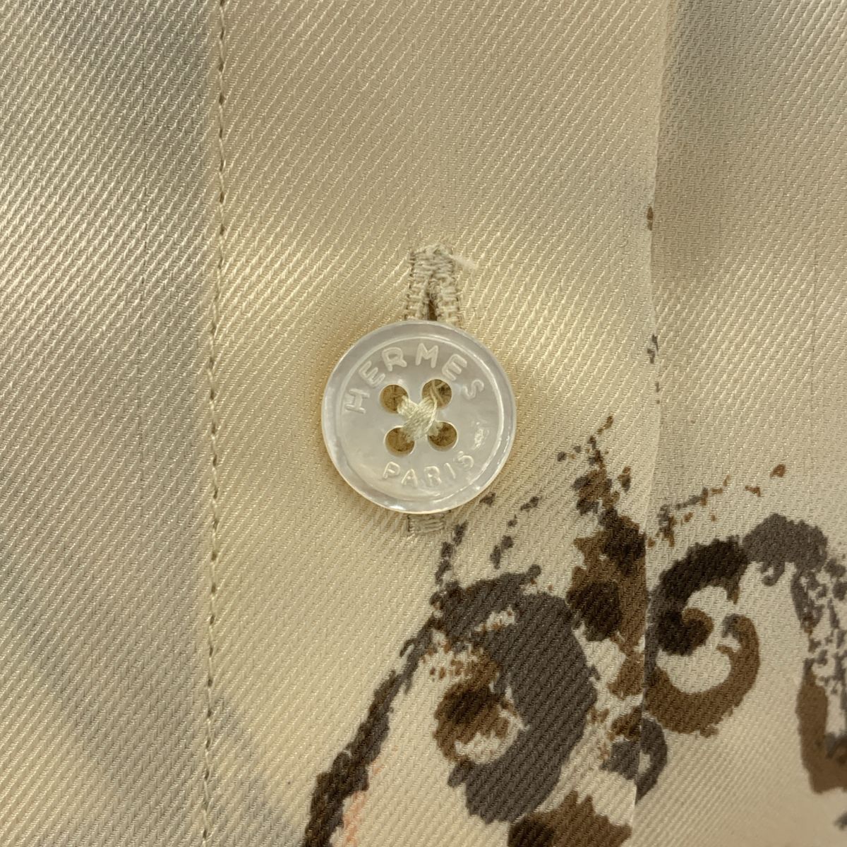 Hermes Silk All Over Pattern Logo Button Shirt Blouse 36 Ecru Multicolor — view 9