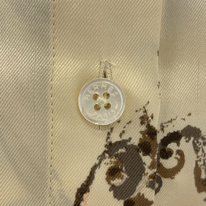 Hermes Silk All Over Pattern Logo Button Shirt Blouse 36 Ecru Multicolor — view 9