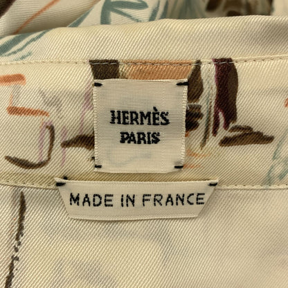 Hermes Silk All Over Pattern Logo Button Shirt Blouse 36 Ecru Multicolor — view 5