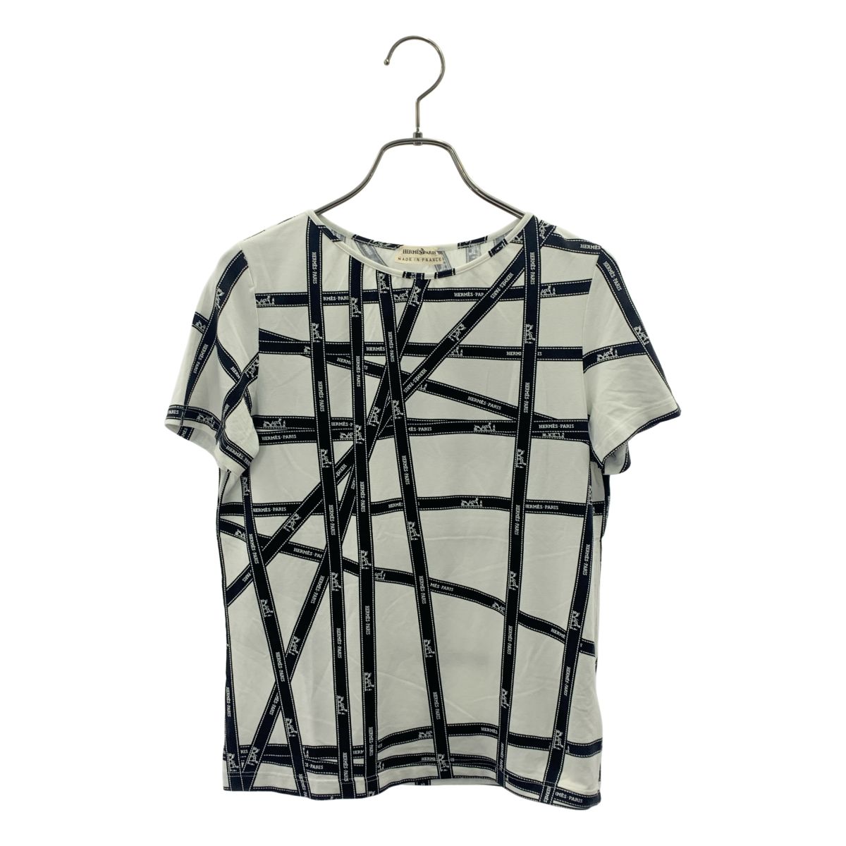 Hermes Bolduc Ribbon Logo T-Shirt SM White Black