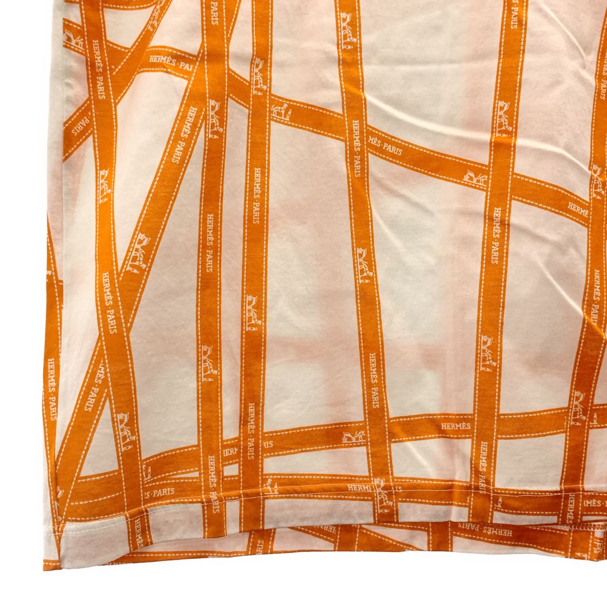 Hermes Bolduc Ribbon Logo T-Shirt SM White Orange — view 3