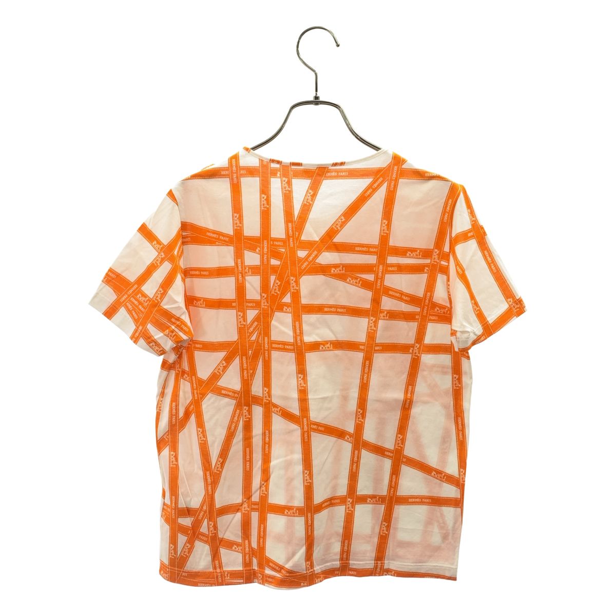 Hermes Bolduc Ribbon Logo T-Shirt SM White Orange — view 4