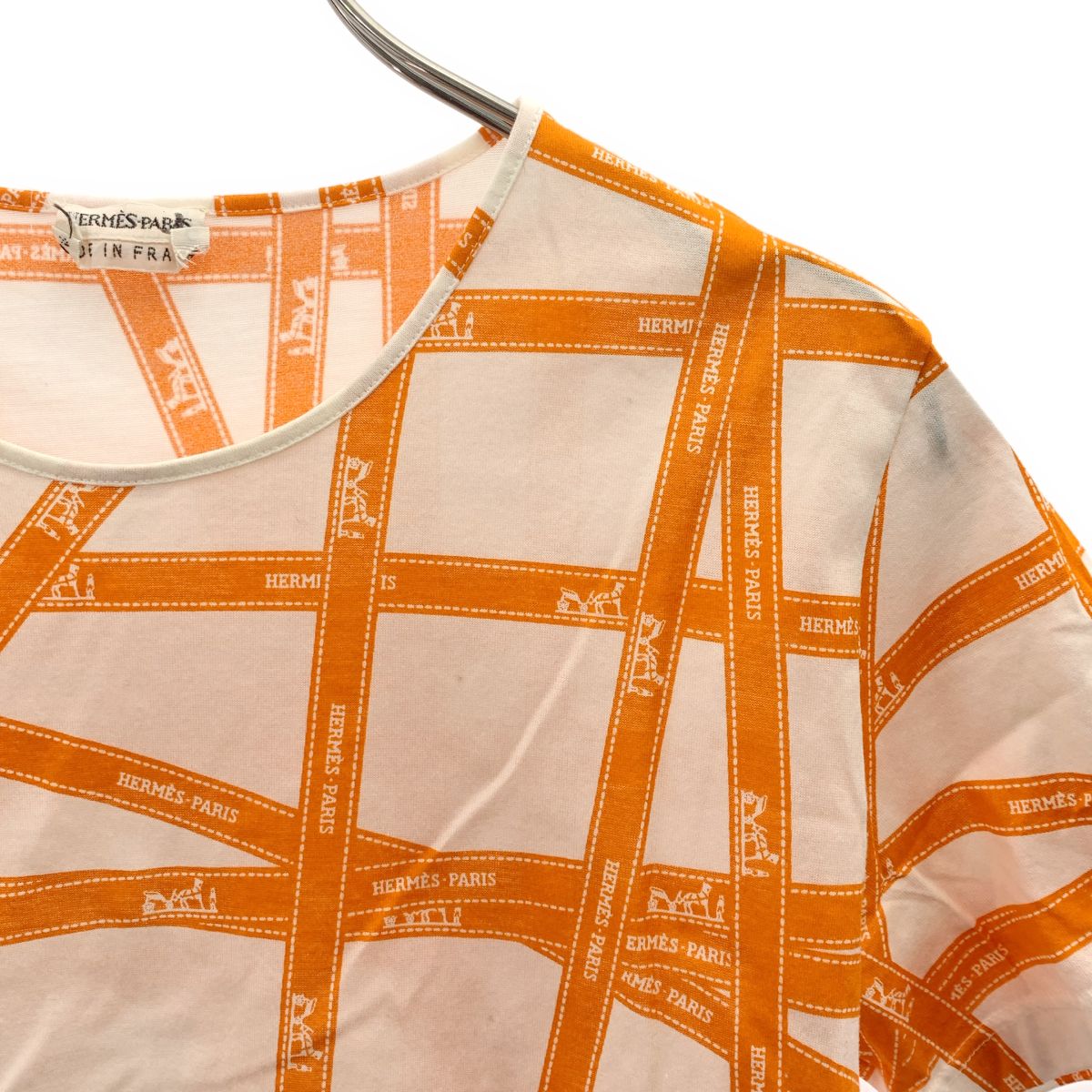 Hermes Bolduc Ribbon Logo T-Shirt SM White Orange — view 2