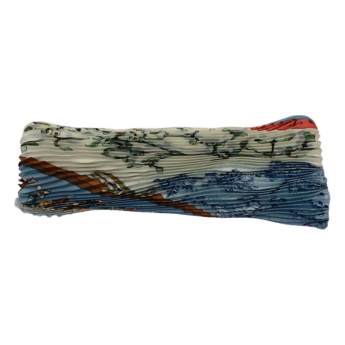 Hermes Neige D'antan Last Year's Snow Pleated Silk All Over Pattern Scarf Blue — view 3