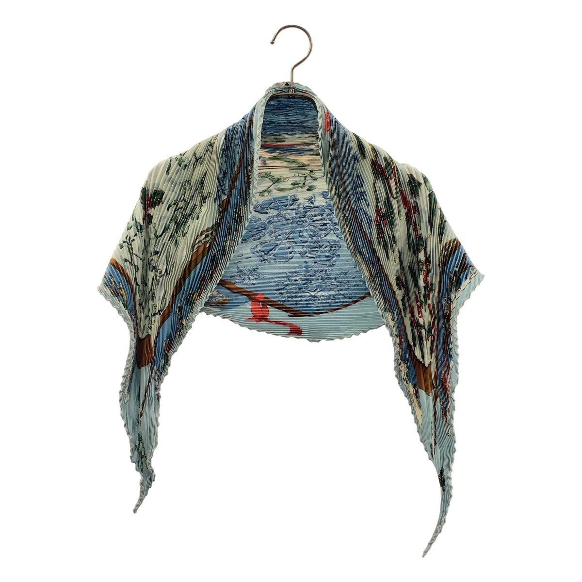 Hermes Neige D'antan Last Year's Snow Pleated Silk All Over Pattern Scarf Blue