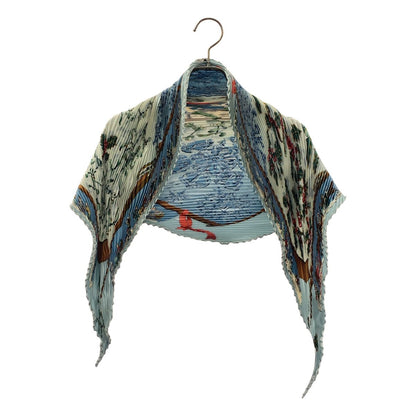 Hermes Neige D'antan Last Year's Snow Pleated Silk All Over Pattern Scarf Blue