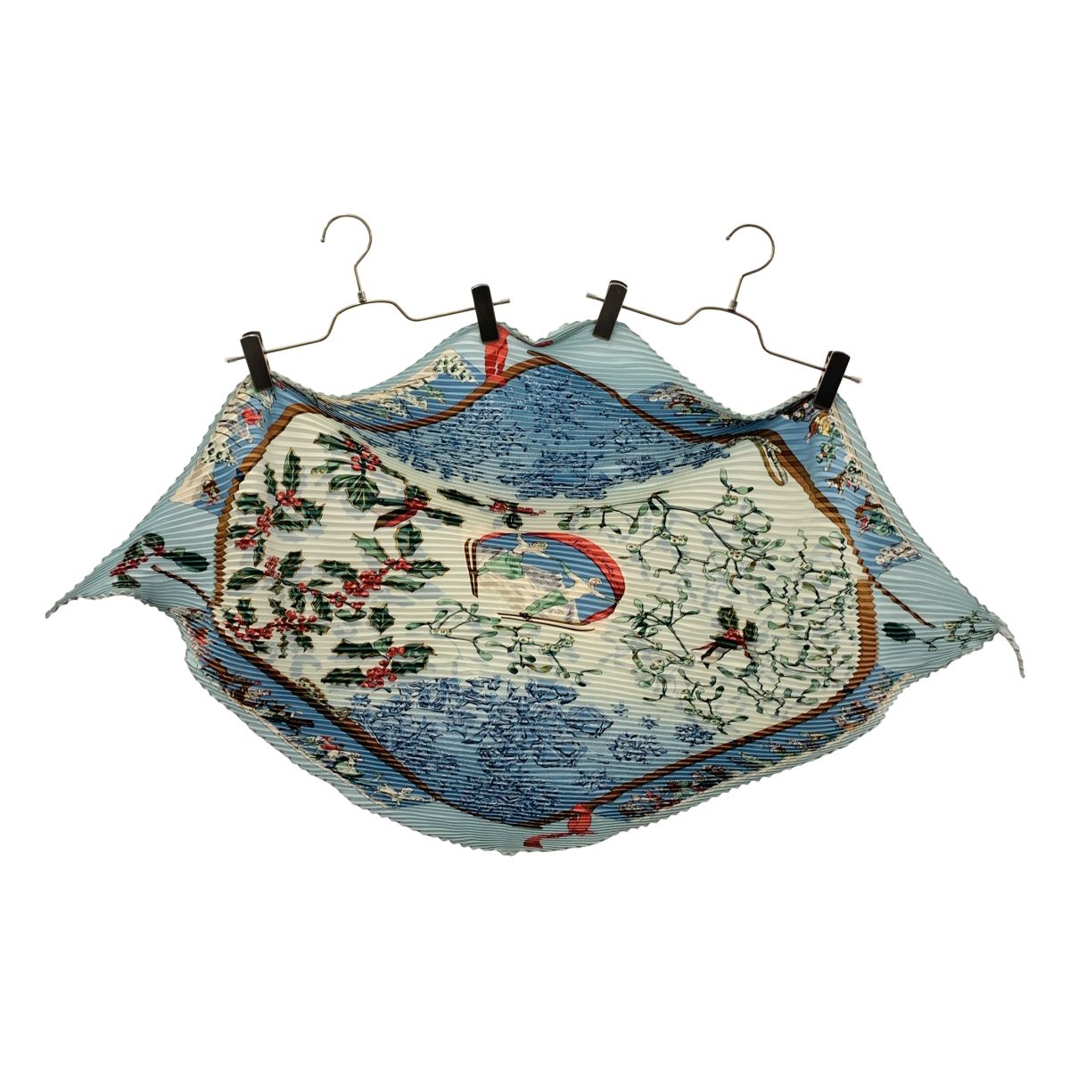 Hermes Neige D'antan Last Year's Snow Pleated Silk All Over Pattern Scarf Blue — view 2