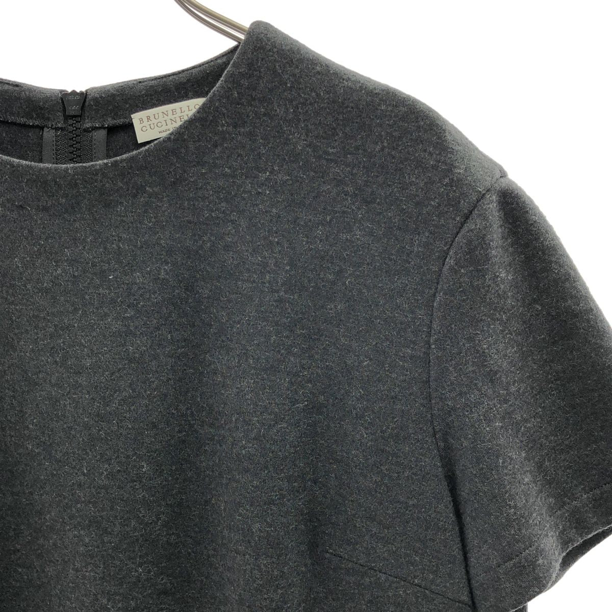 Brunello Cucinelli Wool Silk Contrast Back Zip Dress L Gray — view 2