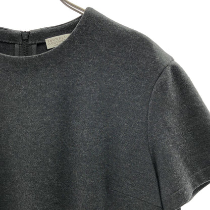 Brunello Cucinelli Wool Silk Contrast Back Zip Dress L Gray — view 2