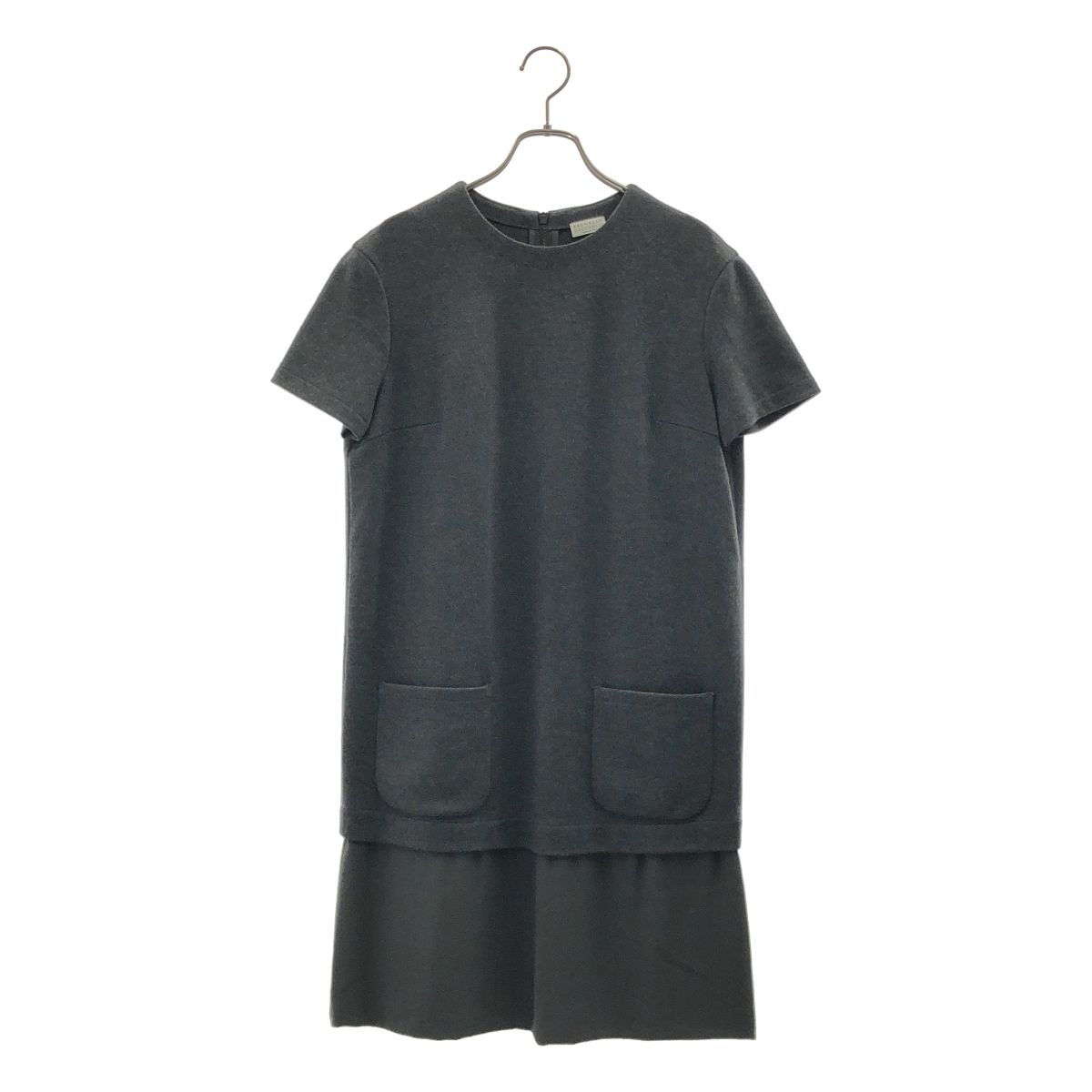 Brunello Cucinelli Wool Silk Contrast Back Zip Dress L Gray