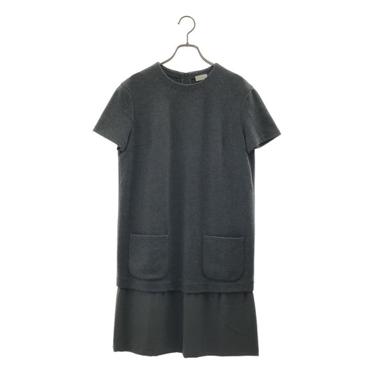 Brunello Cucinelli Wool Silk Contrast Back Zip Dress L Gray