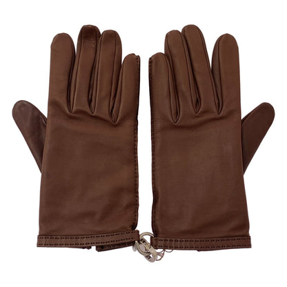 Hermes Lambskin Silver Strap Gloves 7.5) Brown — view 2