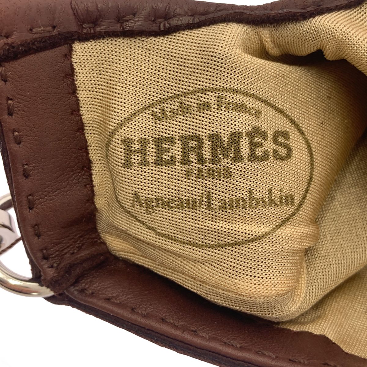 Hermes Lambskin Silver Strap Gloves 7.5) Brown — view 3