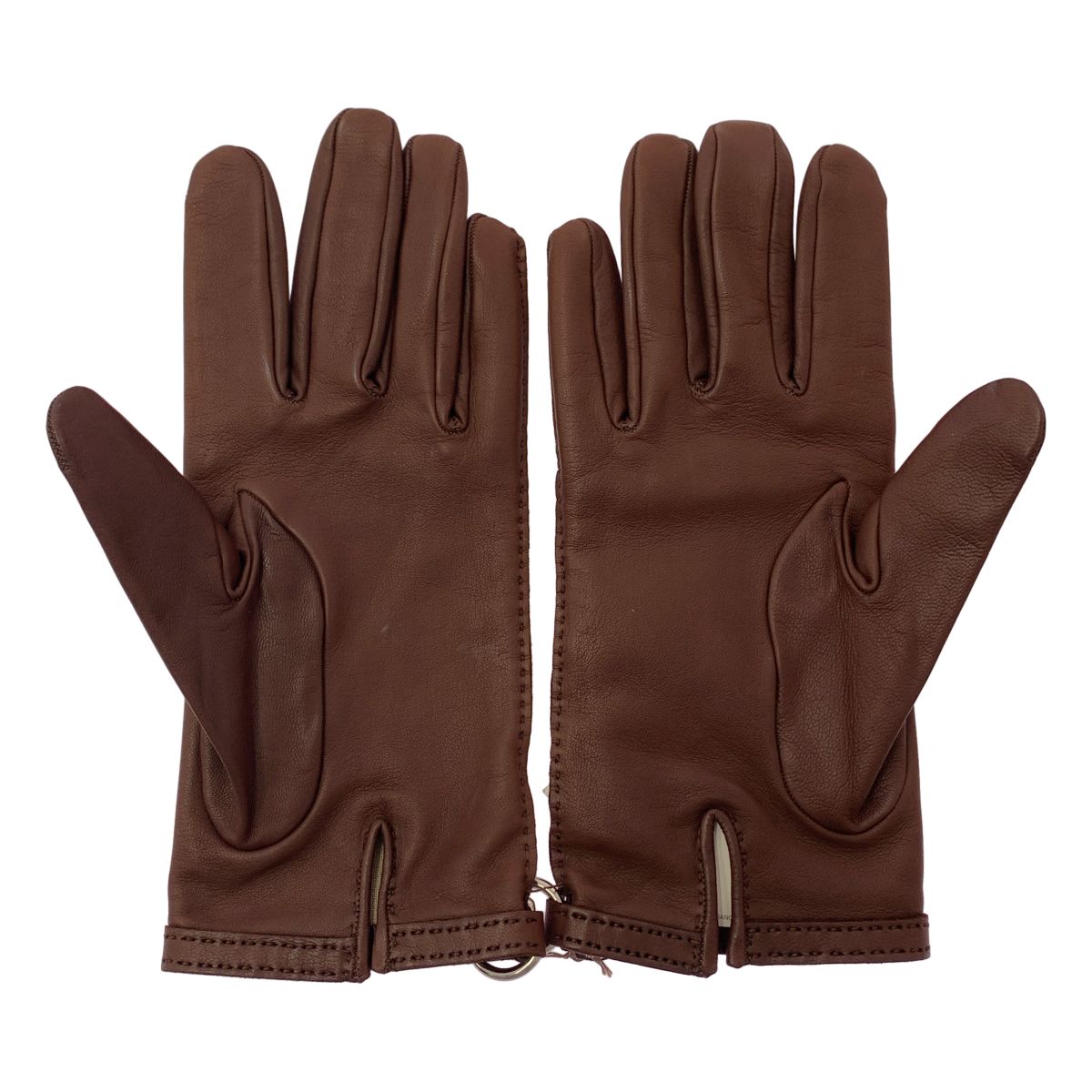Hermes Lambskin Silver Strap Gloves 7.5) Brown