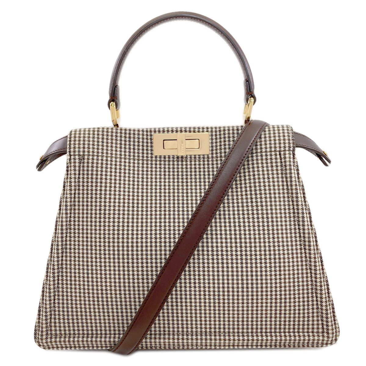 Fendi Peekaboo Icy Plaid Pattern 2-Way Handbag Canvas