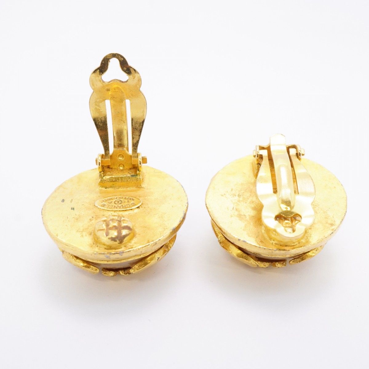 Chanel Earrings Vintage CC Logo Triple Coco Gold Plated Faux Pearl — view 3