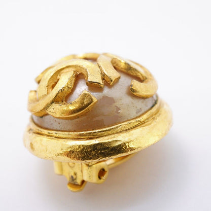 Chanel Earrings Vintage CC Logo Triple Coco Gold Plated Faux Pearl — view 7
