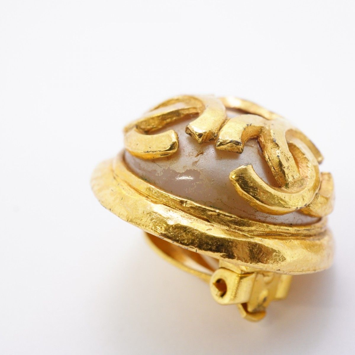 Chanel Earrings Vintage CC Logo Triple Coco Gold Plated Faux Pearl — view 9