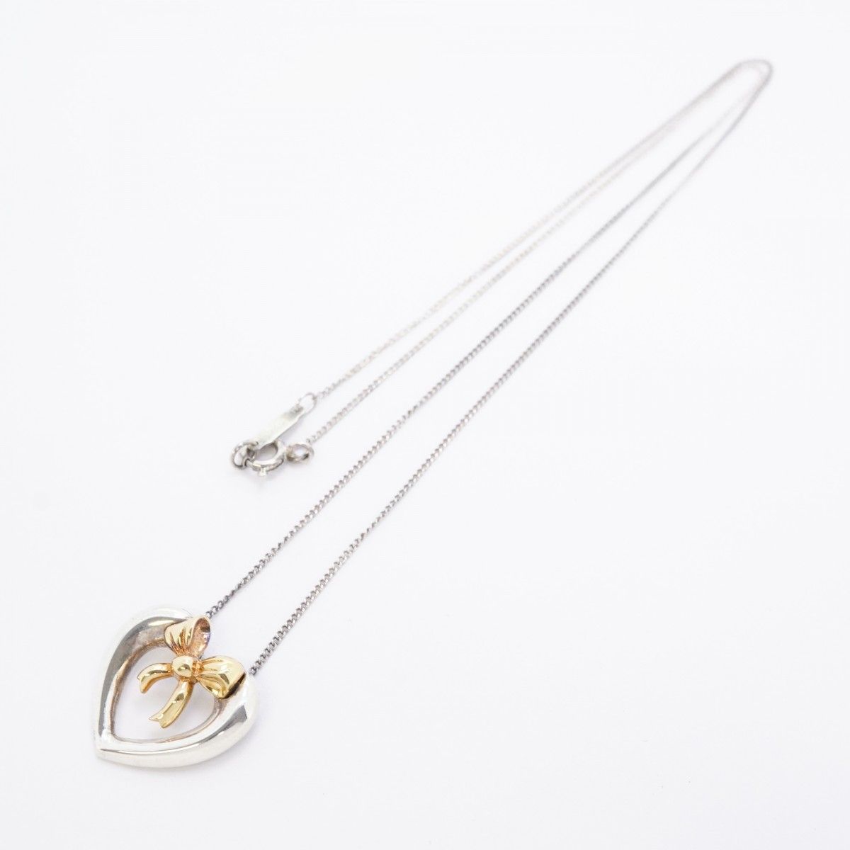 Tiffany & Co Necklace Heart Ribbon 18k Yellow Gold 925 Sterling Silver — view 3