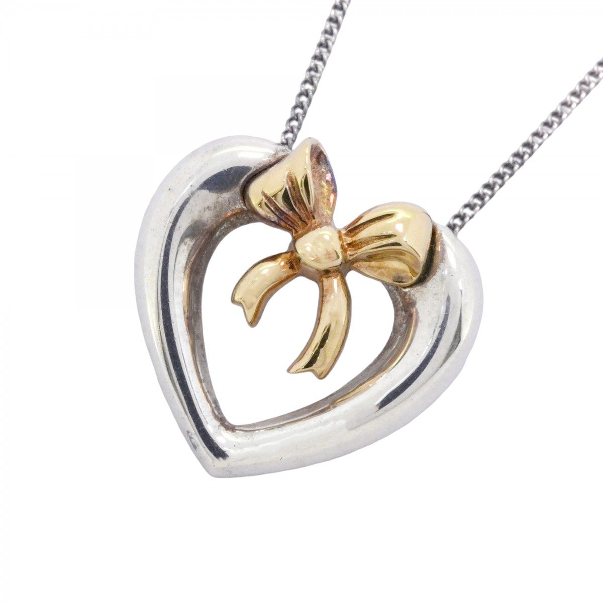 Tiffany & Co Necklace Heart Ribbon 18k Yellow Gold 925 Sterling Silver