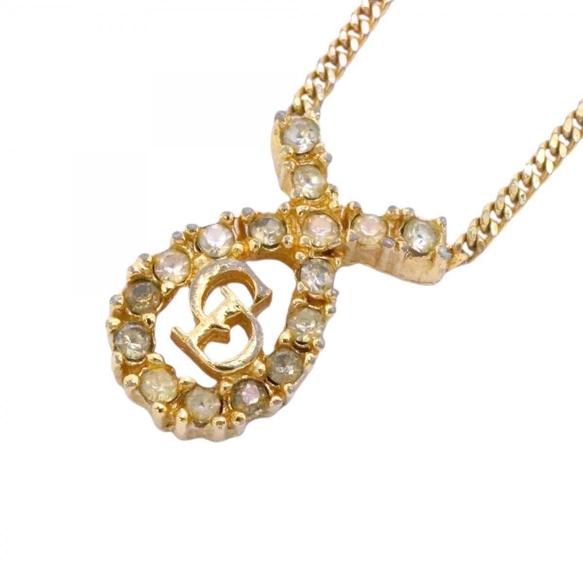 Dior Necklace CD Logo Gold Plated Line Stone