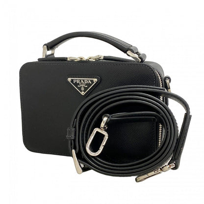 Prada Handbag Saffiano Leather Black Silver 2-Way Bag